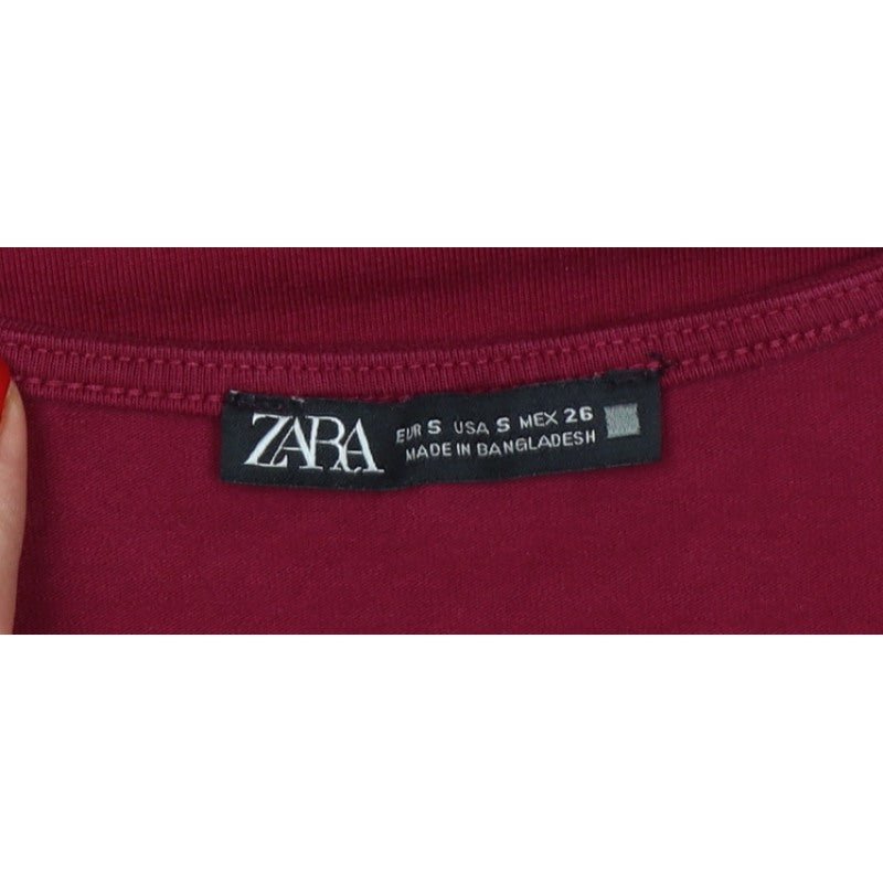 Zara Women's Red UK 8 Basic Slim Long Sleeve Jersey T-Shirt