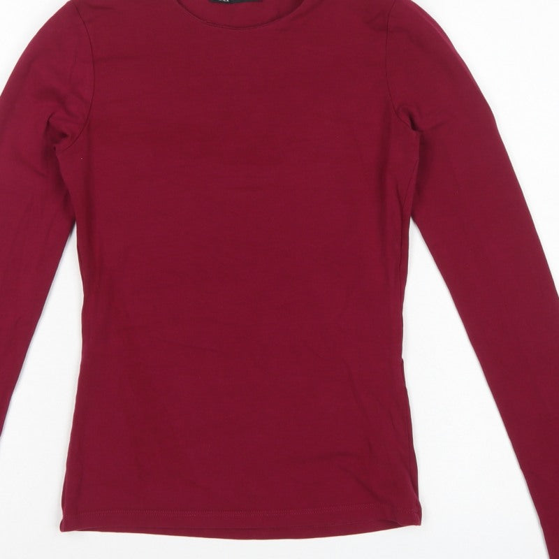 Zara Women's Red UK 8 Basic Slim Long Sleeve Jersey T-Shirt