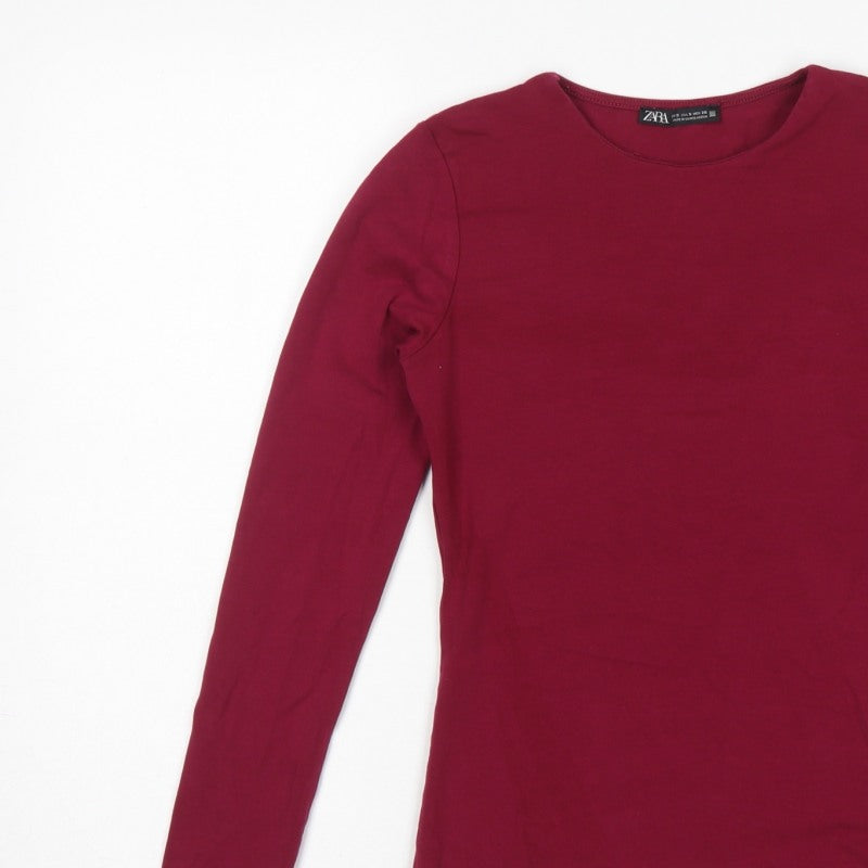 Zara Women's Red UK 8 Basic Slim Long Sleeve Jersey T-Shirt