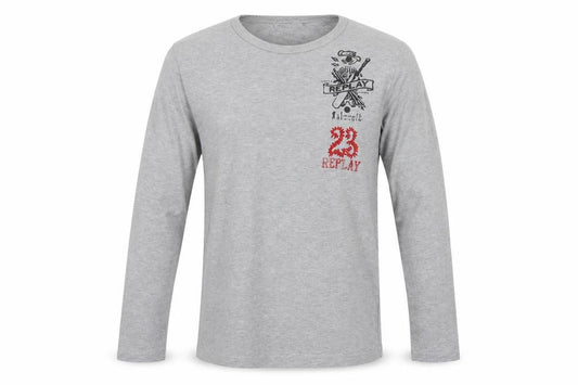Replay Men’s Grey L Long Sleeve Army Graphic Logo T-Shirt