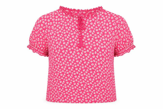 Marks and Spencer Women Pink Floral Ruffle Tie Blouse UK 14