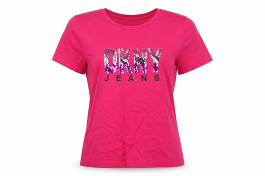 DKNY Jeans Women’s Pink L Sequin Logo Jersey T-Shirt