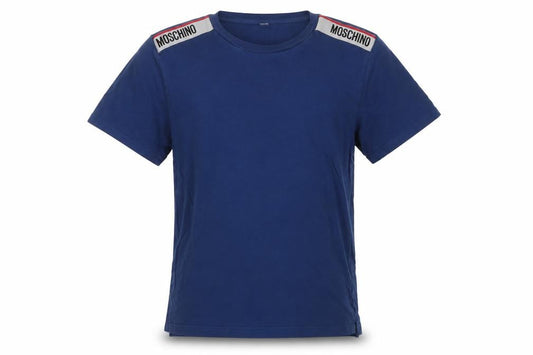 Moschino Men Blue M Logo Shoulder Crew Neck Cotton T-Shirt