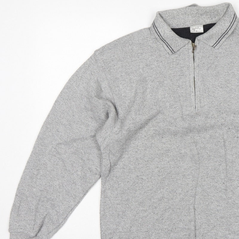 Angel & Stitch Men's Grey S Half Zip Cotton Blend Knit Jumper