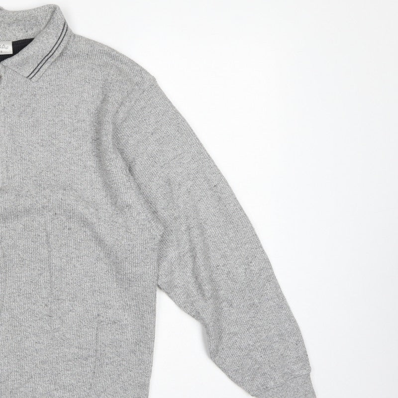 Angel & Stitch Men's Grey S Half Zip Cotton Blend Knit Jumper