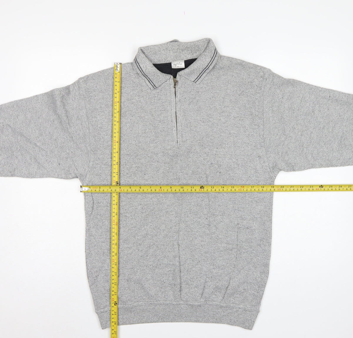 Angel & Stitch Men's Grey S Half Zip Cotton Blend Knit Jumper