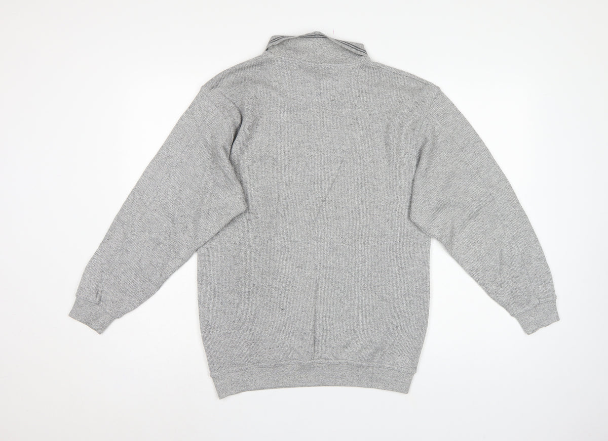 Angel & Stitch Men's Grey S Half Zip Cotton Blend Knit Jumper