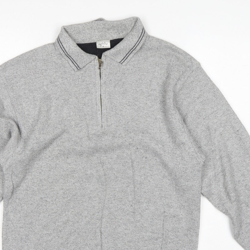Angel & Stitch Men's Grey S Half Zip Cotton Blend Knit Jumper