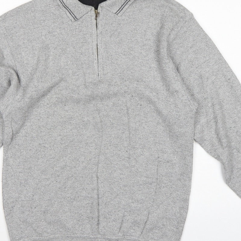 Angel & Stitch Men's Grey S Half Zip Cotton Blend Knit Jumper