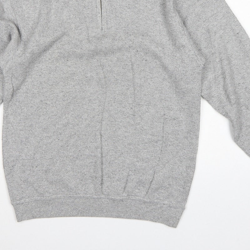 Angel & Stitch Men's Grey S Half Zip Cotton Blend Knit Jumper