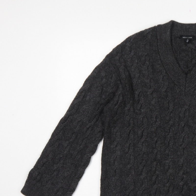 New Look Women’s Grey S Cable-Knit V-Neck Pullover Jumper