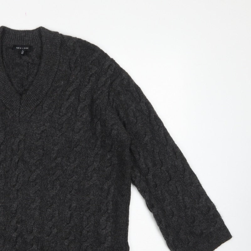 New Look Women’s Grey S Cable-Knit V-Neck Pullover Jumper