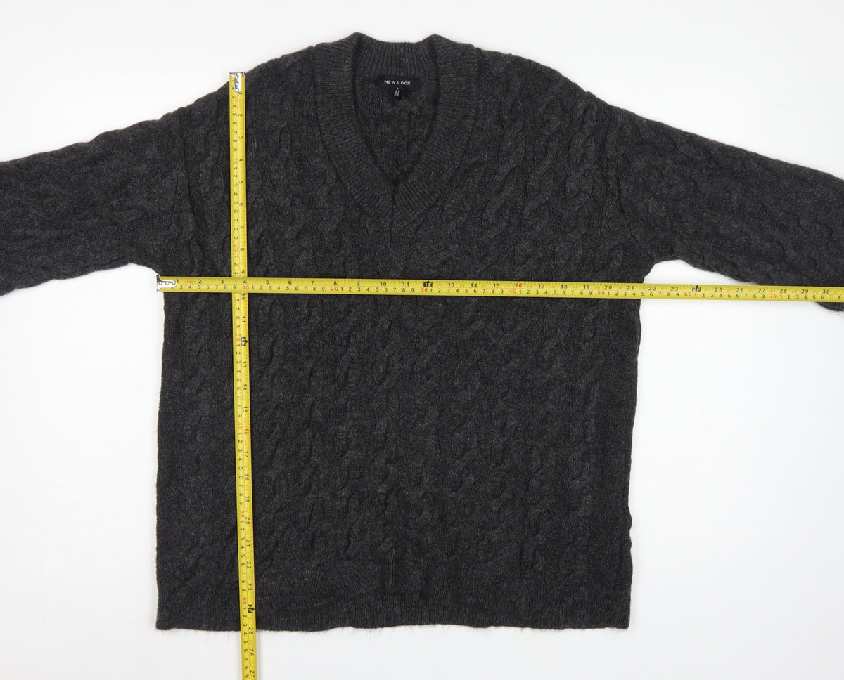 New Look Women’s Grey S Cable-Knit V-Neck Pullover Jumper
