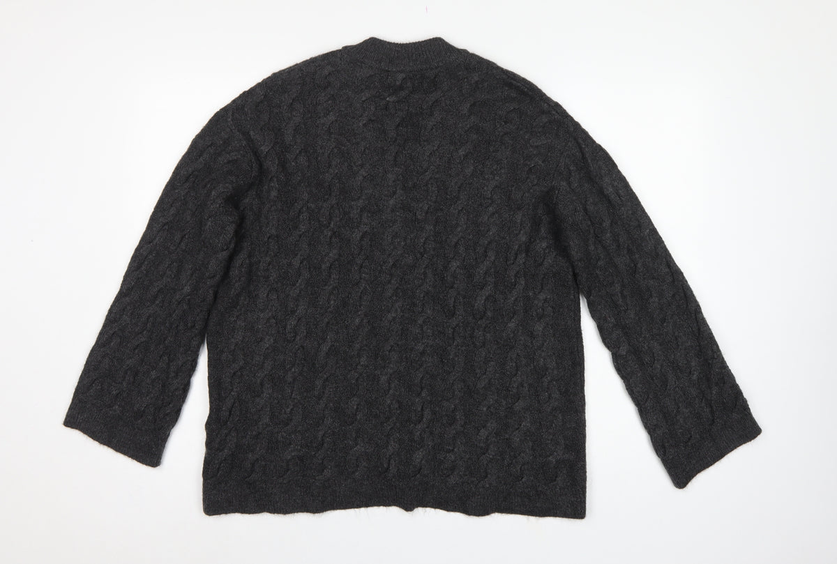 New Look Women’s Grey S Cable-Knit V-Neck Pullover Jumper