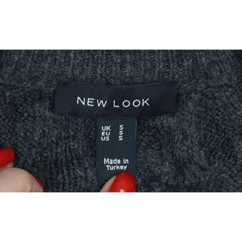 New Look Women’s Grey S Cable-Knit V-Neck Pullover Jumper