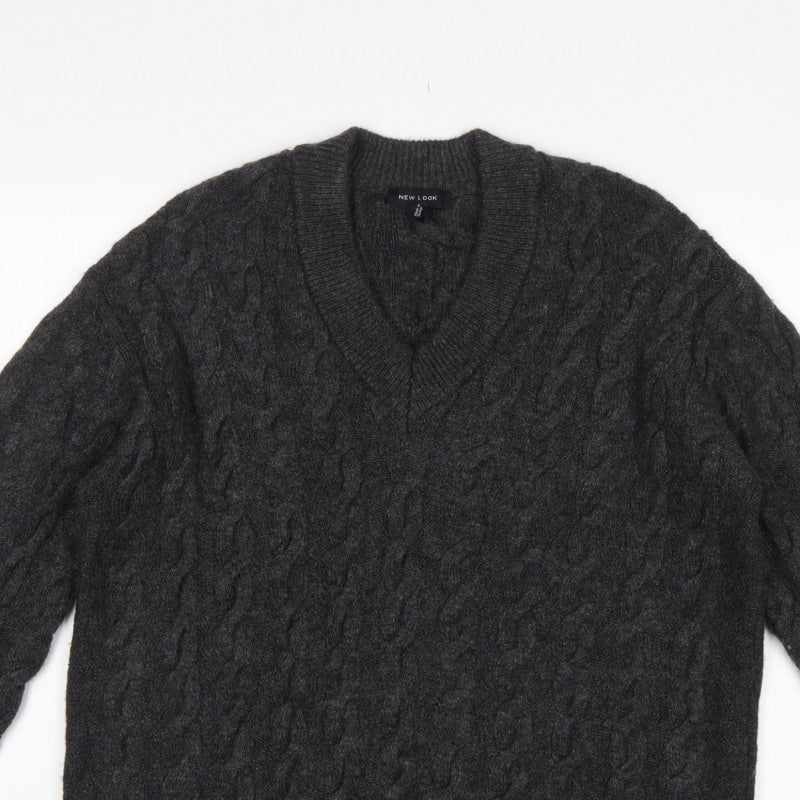 New Look Women’s Grey S Cable-Knit V-Neck Pullover Jumper