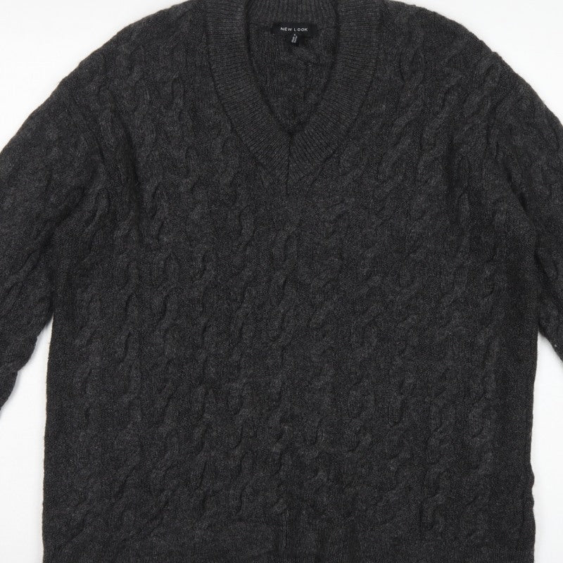 New Look Women’s Grey S Cable-Knit V-Neck Pullover Jumper