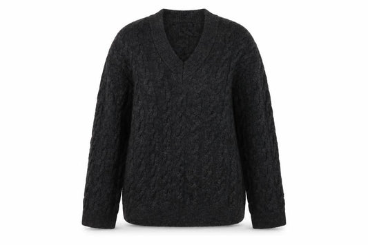 New Look Women’s Grey S Cable-Knit V-Neck Pullover Jumper