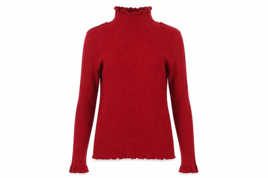 Marc Cain Women Red Size 16 Rib Knit Roll Neck Jumper Wool Cashmere