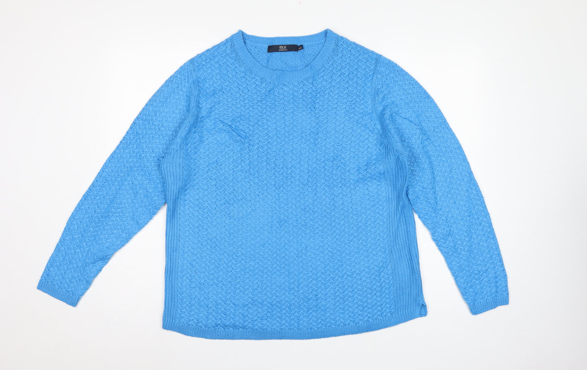 Isle Essentials Women Blue Knit Pullover Jumper UK 18-20 Crew Neck