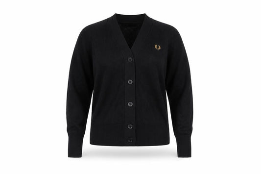 Fred Perry Women’s Black UK 12 Cable Knit V-Neck Cardigan