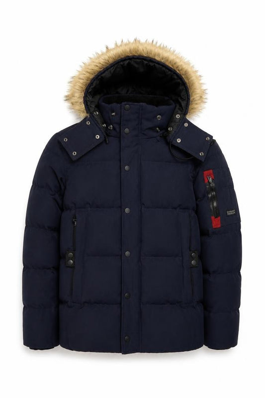 Superdry Mens Navy M 9010 Puffer Parka Faux Fur Hood Winter Jacket