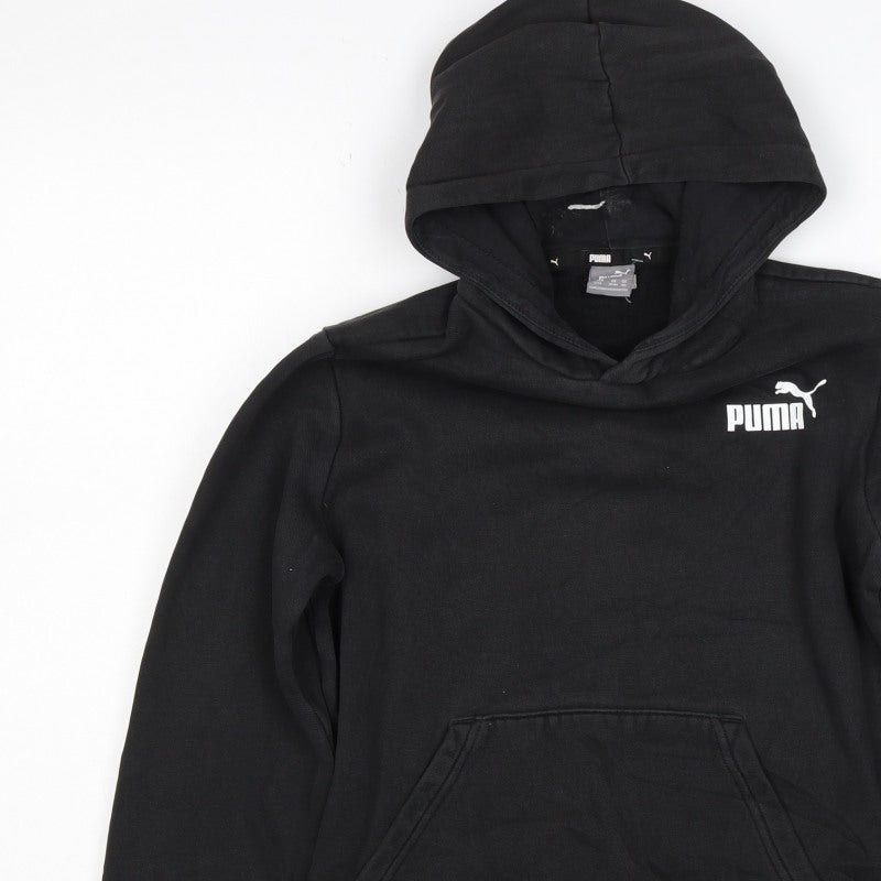 Puma Boys Black 13-14 Years Pullover Hoodie Logo Kangaroo Pocket