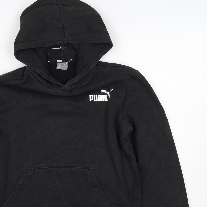 Puma Boys Black 13-14 Years Pullover Hoodie Logo Kangaroo Pocket