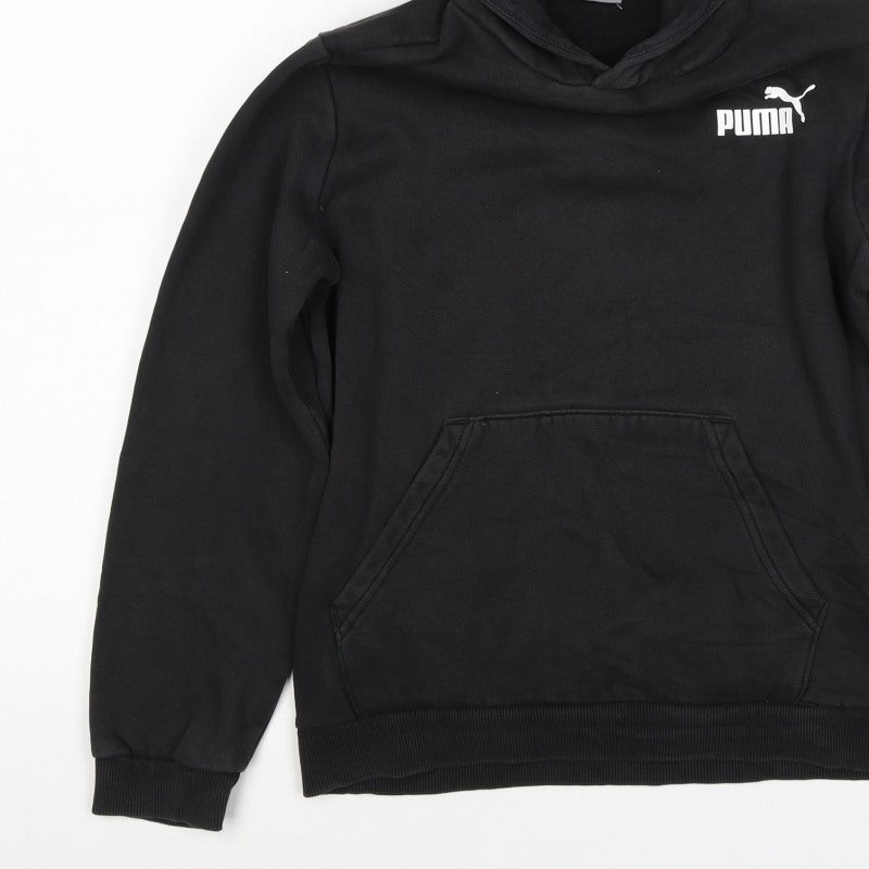 Puma Boys Black 13-14 Years Pullover Hoodie Logo Kangaroo Pocket