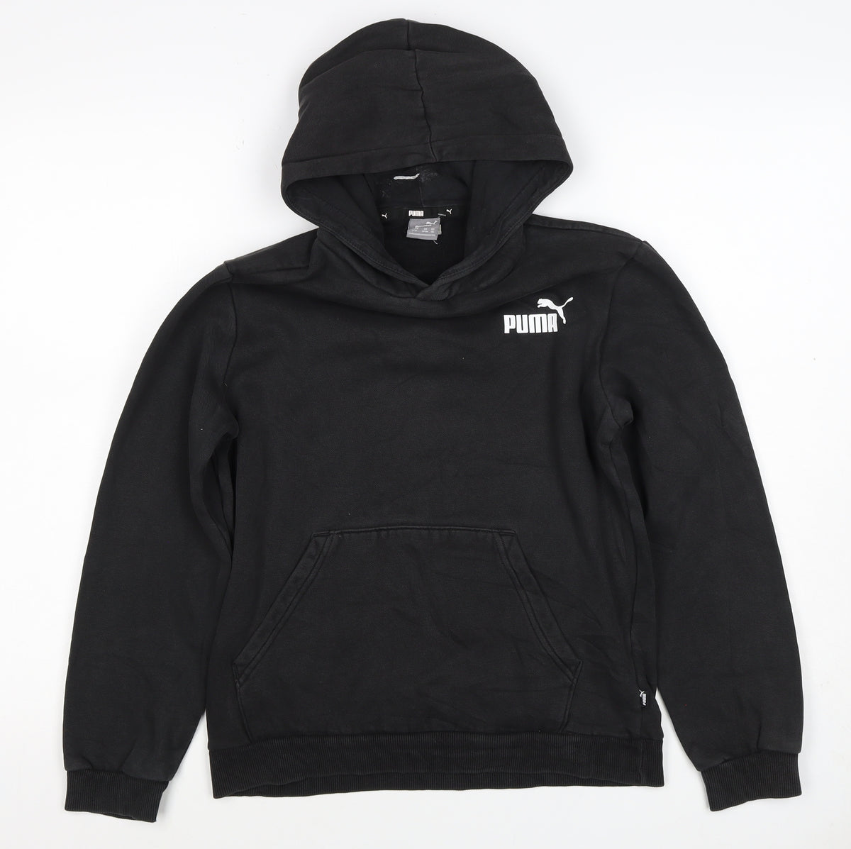 Puma Boys Black 13-14 Years Pullover Hoodie Logo Kangaroo Pocket