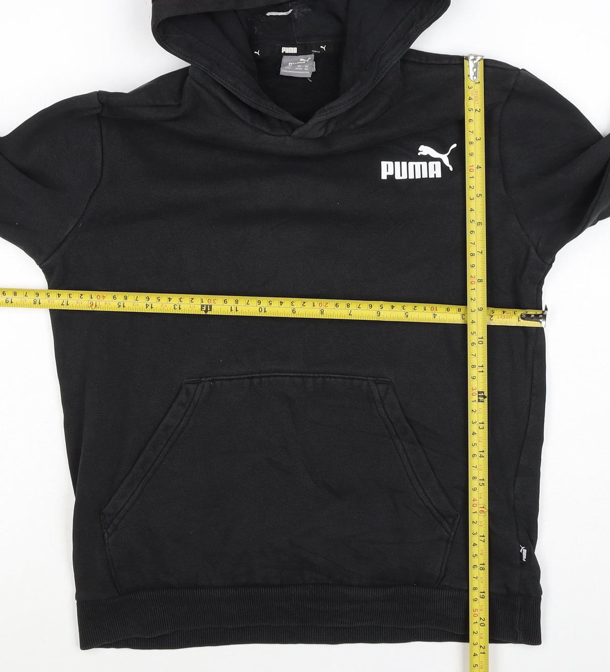 Puma Boys Black 13-14 Years Pullover Hoodie Logo Kangaroo Pocket