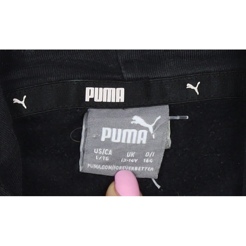 Puma Boys Black 13-14 Years Pullover Hoodie Logo Kangaroo Pocket