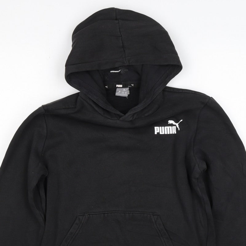 Puma Boys Black 13-14 Years Pullover Hoodie Logo Kangaroo Pocket