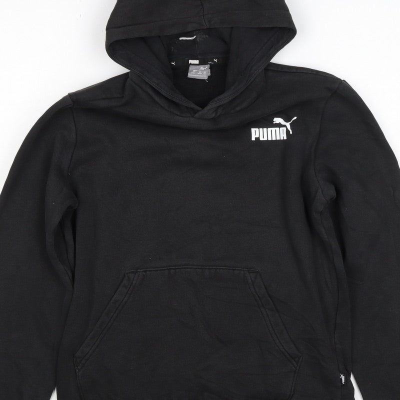 Puma Boys Black 13-14 Years Pullover Hoodie Logo Kangaroo Pocket