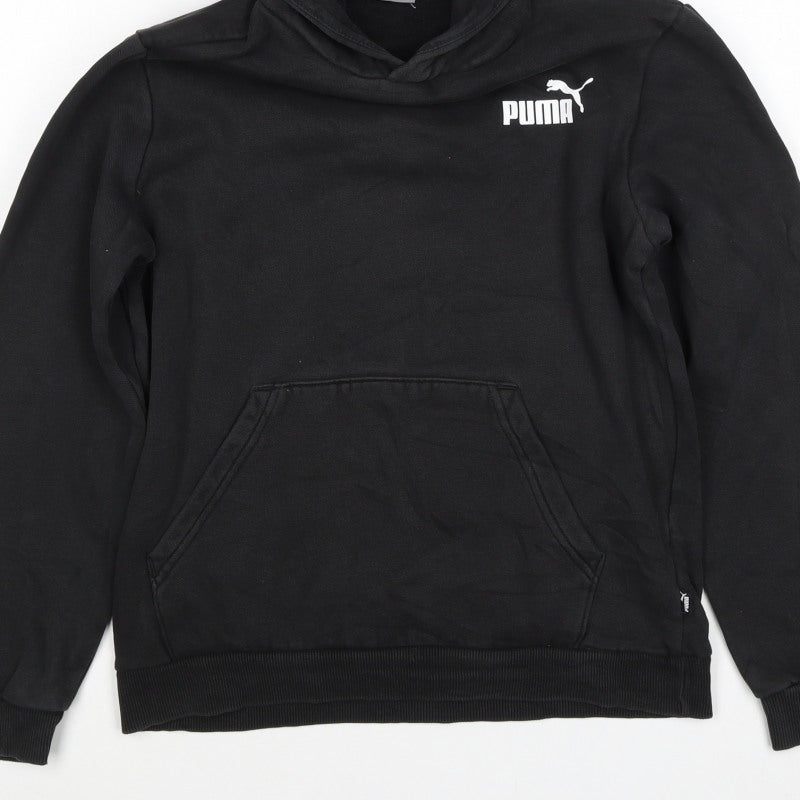 Puma Boys Black 13-14 Years Pullover Hoodie Logo Kangaroo Pocket