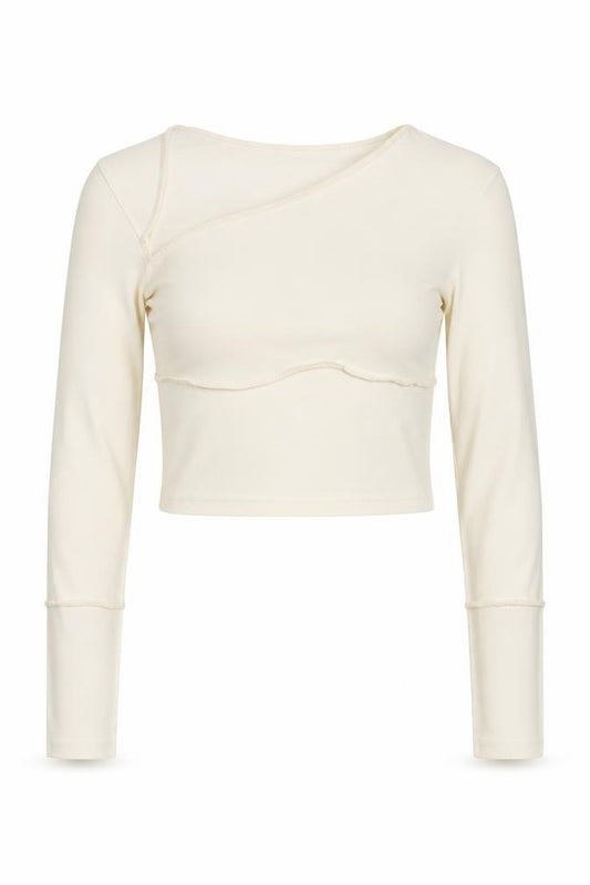 PrettyLittleThing Women Ivory UK 12 Cropped Long Sleeve Asymmetric Top