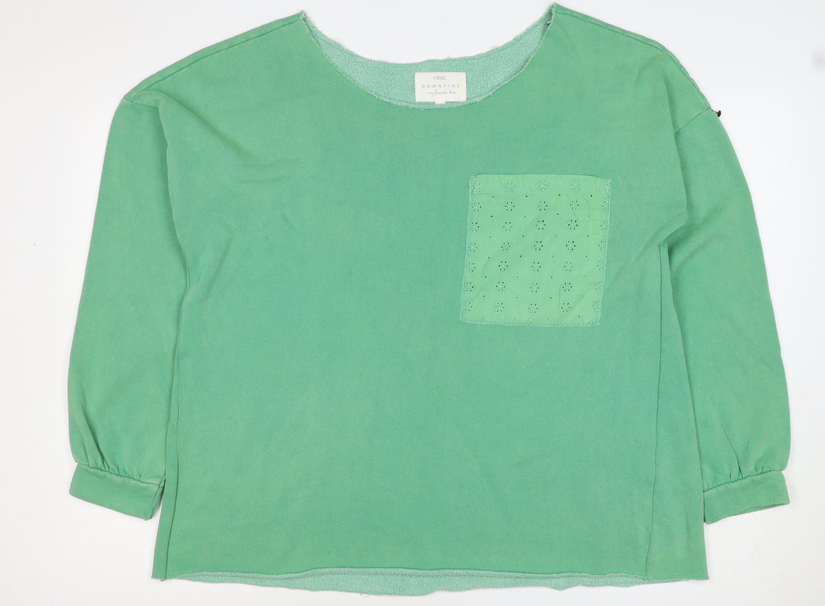 Next Women Green Large Pullover Sweatshirt Eyelet Pocket Long Sleeve