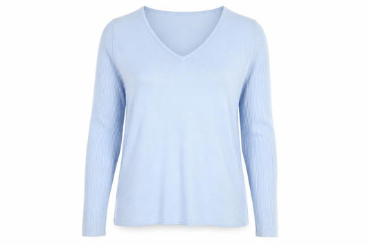 YS Collection Women Blue UK 16 V-Neck Long Sleeve Knit Jumper