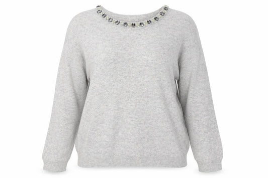 Wallis Petite Women Grey Jewel Neck Knit Jumper Size 18