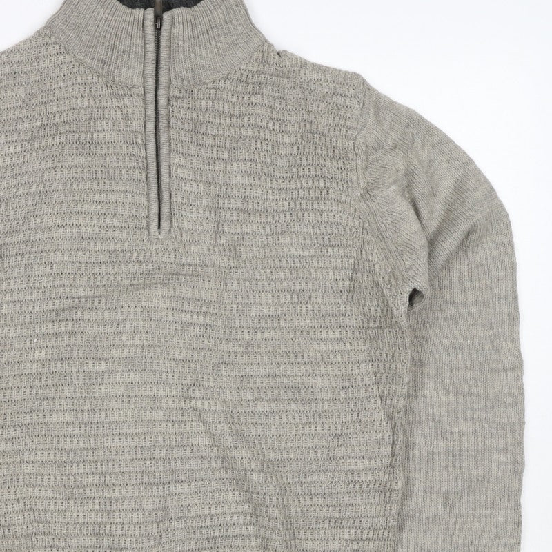 Research Garments Men’s Grey M Half Zip High Neck Wool Blend Jumper