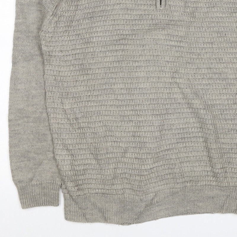 Research Garments Men’s Grey M Half Zip High Neck Wool Blend Jumper