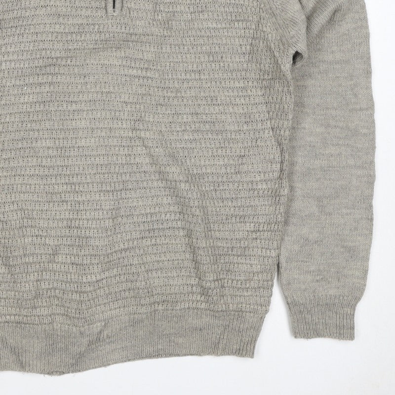 Research Garments Men’s Grey M Half Zip High Neck Wool Blend Jumper