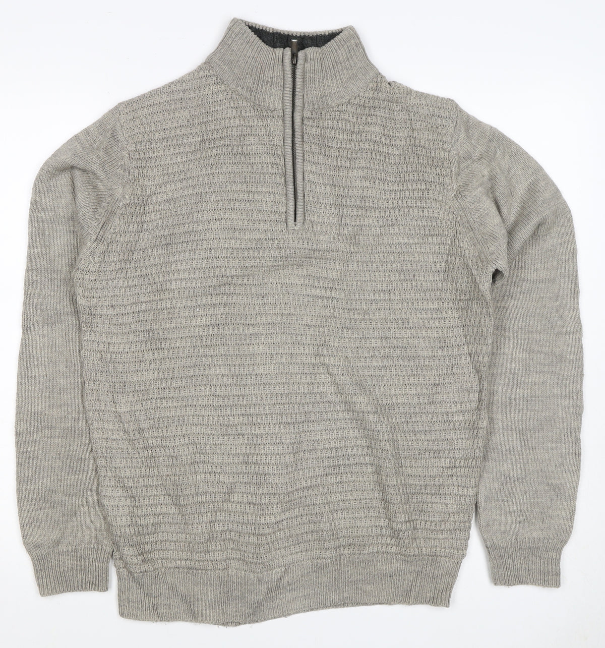 Research Garments Men’s Grey M Half Zip High Neck Wool Blend Jumper