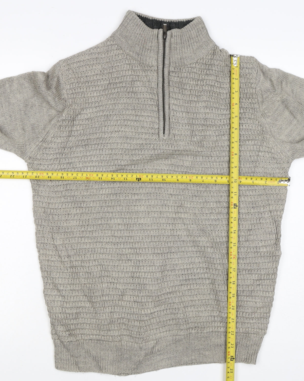 Research Garments Men’s Grey M Half Zip High Neck Wool Blend Jumper