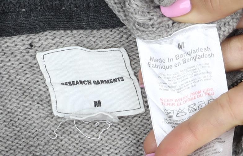 Research Garments Men’s Grey M Half Zip High Neck Wool Blend Jumper