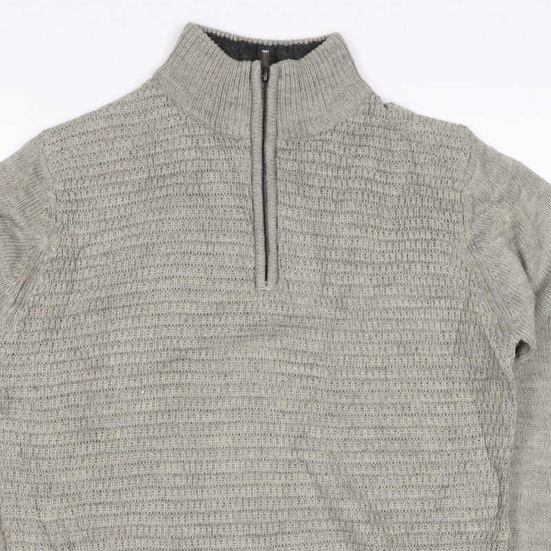 Research Garments Men’s Grey M Half Zip High Neck Wool Blend Jumper