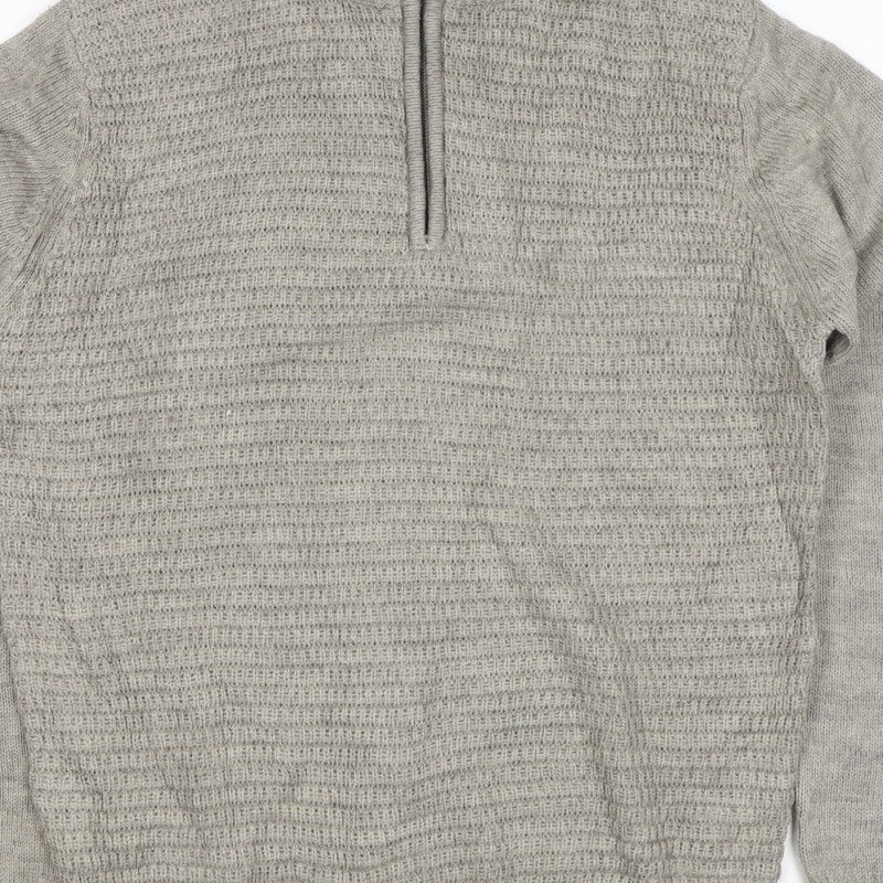 Research Garments Men’s Grey M Half Zip High Neck Wool Blend Jumper
