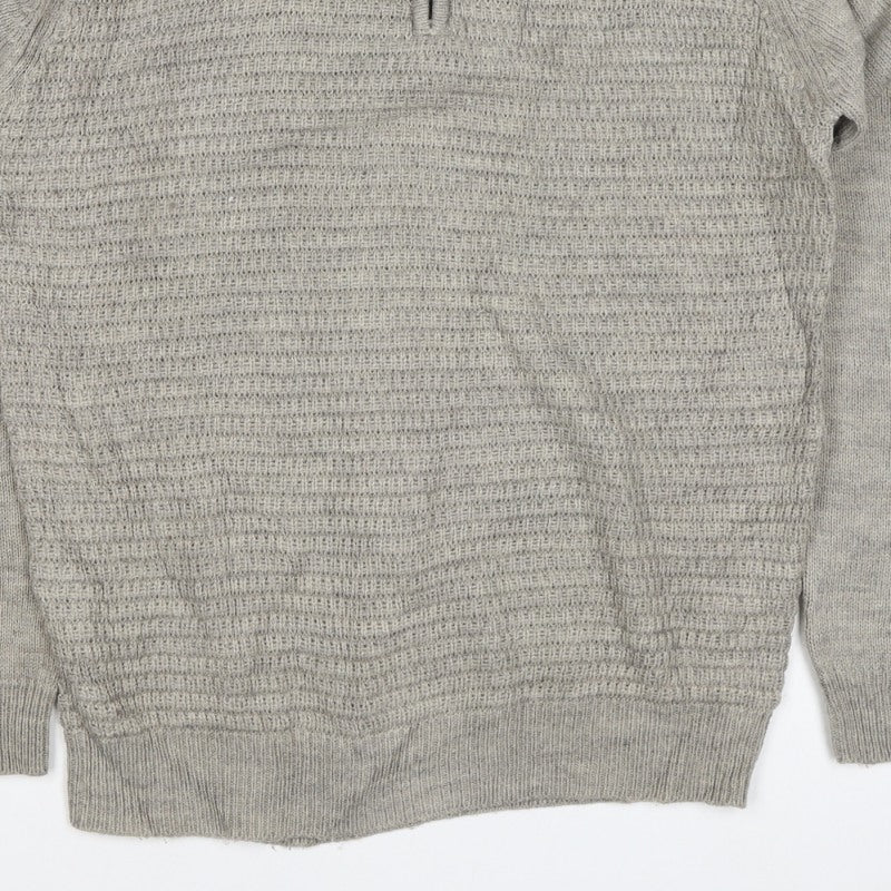 Research Garments Men’s Grey M Half Zip High Neck Wool Blend Jumper