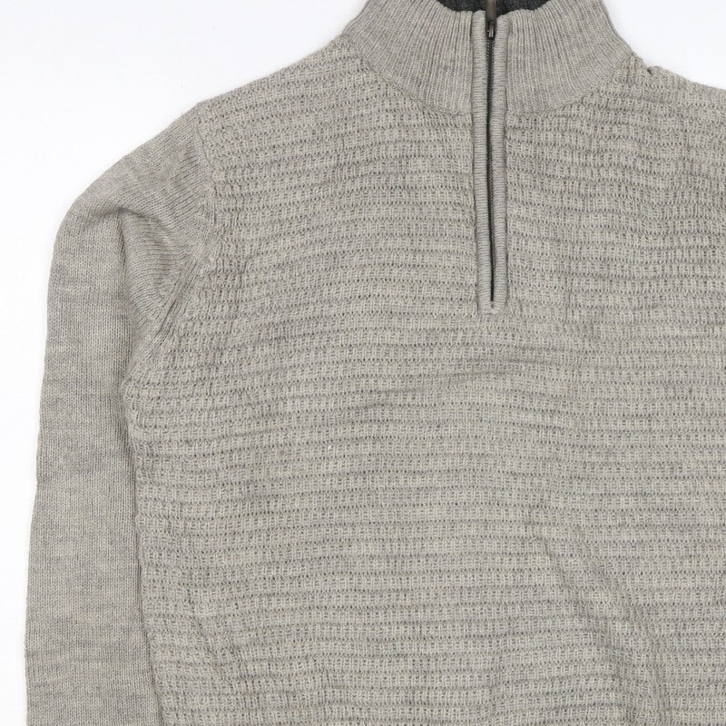 Research Garments Men’s Grey M Half Zip High Neck Wool Blend Jumper