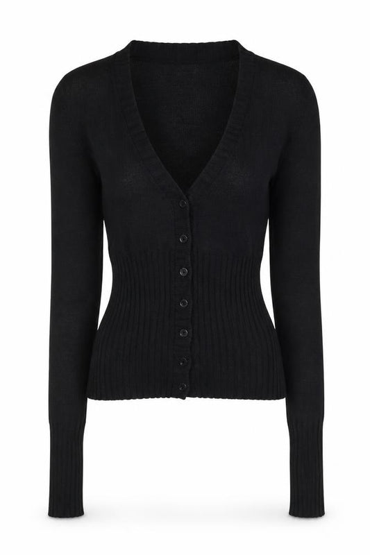 PattyBoutik Women Black UK 8 Open Front Rib Knit Cardigan
